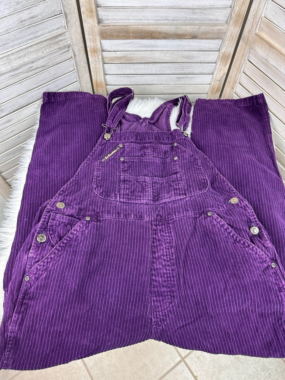 Vintage 90s Y2K Purple Corduroy Lightweight Overalls Unisex Multipocket Large